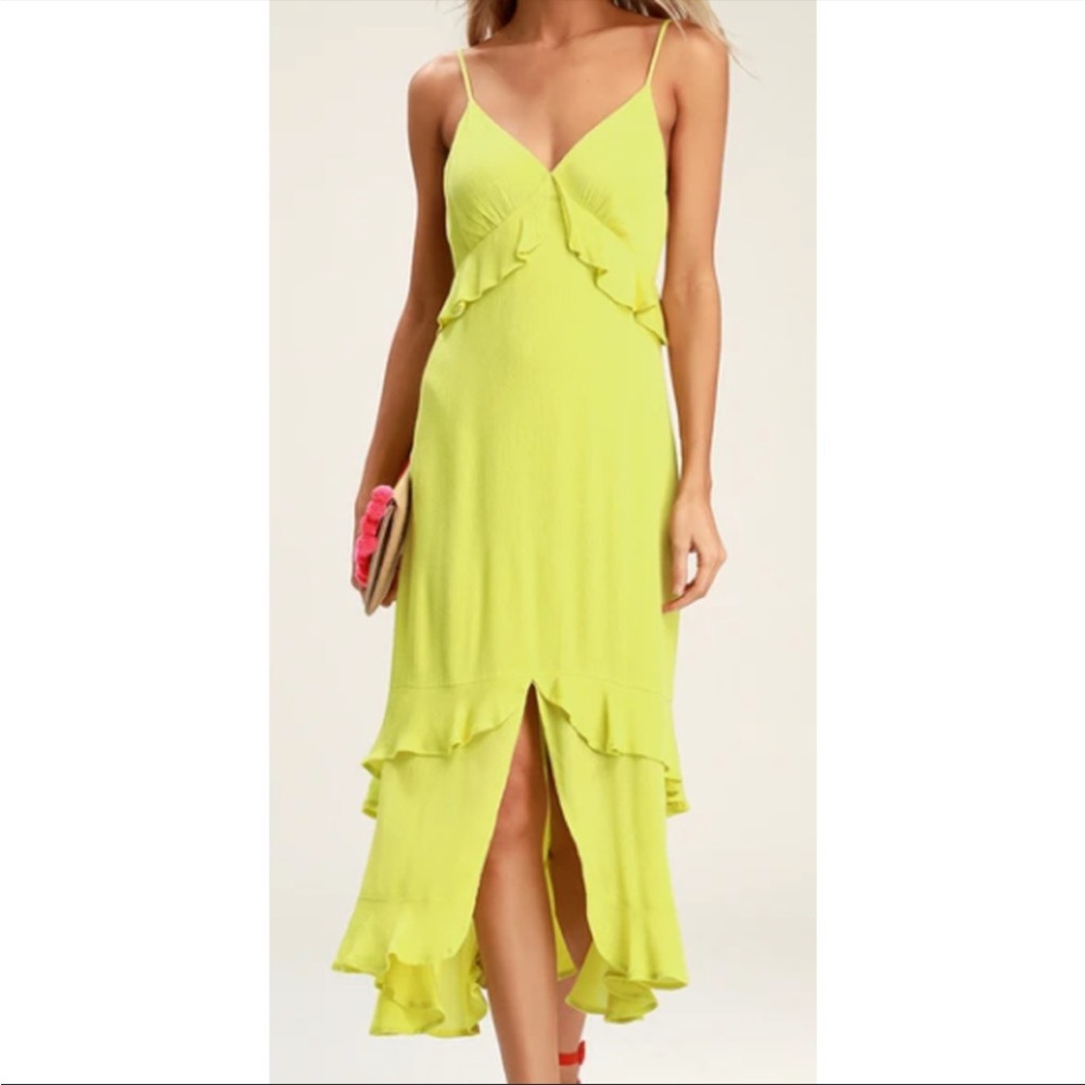 Green Lulus Tiered Ruffle Midi Dress